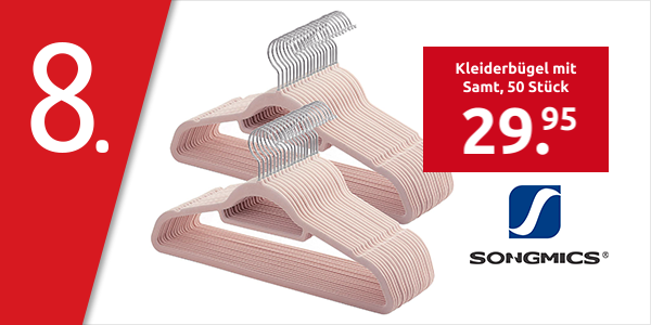 Songmics Kleiderbügel mit Samt, 50 Stück, hellrosa