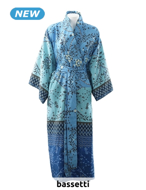 bassetti Kimono «Ortigia», Baumwollsatin, blau