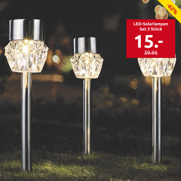 LED-Solarlampen «Cristal», Set 3 Stück