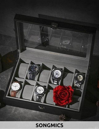 SONGMICS Uhrenbox für 12 Stück, B ca. 30 cm, grau