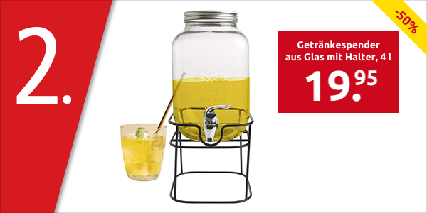 Getränkespender aus Glas mit Halter, 4 l