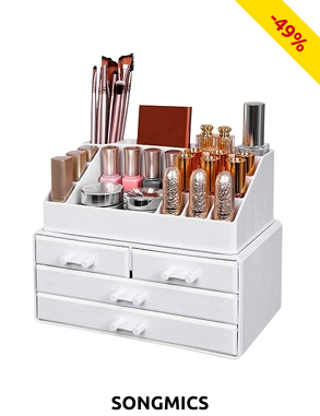 SONGMICS Kosmetikbox, B 24 x H 18,5 x T 13,5 cm, weiss