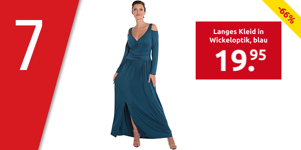 Langes Kleid in Wickeloptik, blau