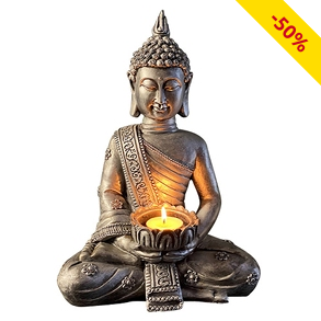 Kerzenhalter Statue «Buddha», silberfarben