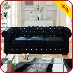 Sofa «Chesterfield», schwarz mit Strass