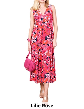 Lilie Rose Langes Kleid, bedruckt rot/schwarz