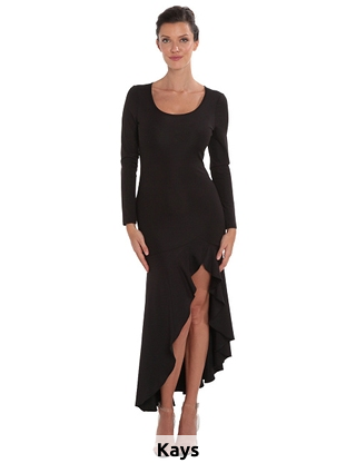 Kleid, unten mit Volants, schwarz