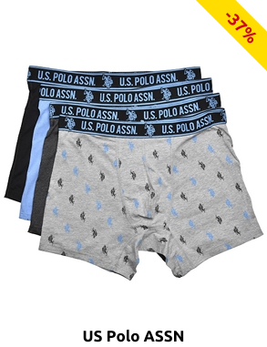 U.S. POLO ASSN. Boxer, 4er-Pack, schwarz + grau bedruckt + blau + anthrazit meliert