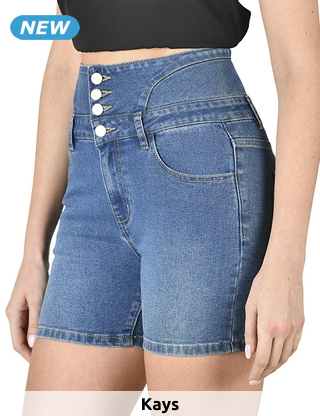 Jeansshorts mit hoher Taille und Knöpfen, blau
