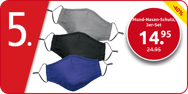 Mund-Nasen-Schutz, 3er-Set, blau, grau, schwarz