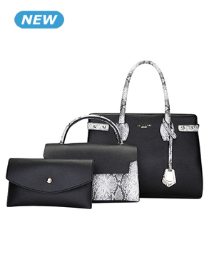 Handtasche 3er-Set, mit Schlangen-Optik-Details, schwarz