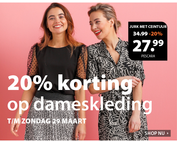 Shop dameskleding nu met 20% korting - tot en met zondag!