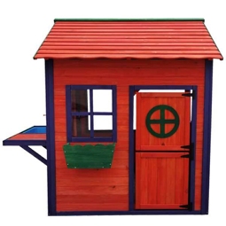 Spielhaus mit Fußboden und Matschküche 128 x 124 x 150 cm rot blau