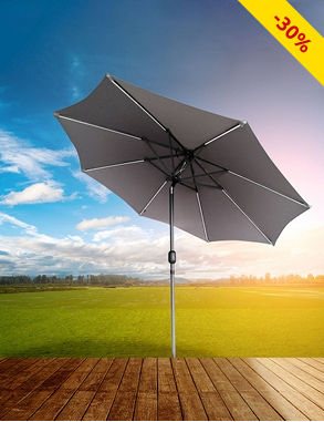 Sonnenschirm LED 270 cm, Solarpanel, grau