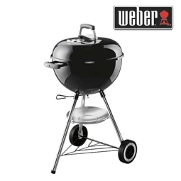 Holzkohlegrill Weber Classic Kettle Ø 47 cm schwarz porzellanemaillierter Kessel und Deckel inkl. Alu-Lüfter, Allwetter-Räder, zwei Holzkohlehalter, Deckelthermometer, Bodengitter, Deckelgriff mit Hitzeschutz, Ascheauffangschale