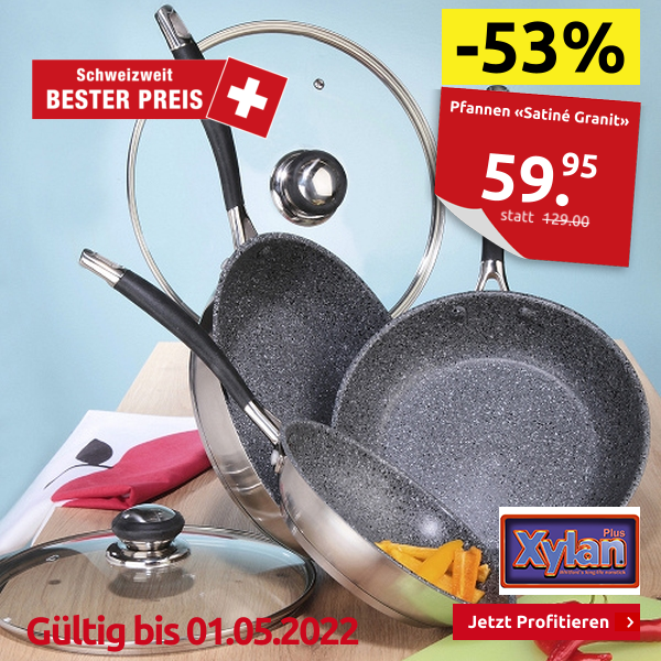 Pfannen «Satiné Granit», 5-teiliges Set, antihaftbeschichtet