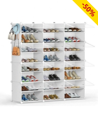 Schuhschrank, B 127 x H 126 x T 32 cm, 48 Paar Schuhe, weiss