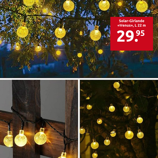 Solar-Girlande «Venus», 200 LEDs, L 22 m, warmweiss