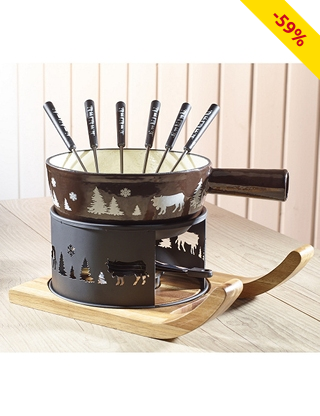 Fondue-Set «Berge», Caquelon aus Gusseisen 2,5 l