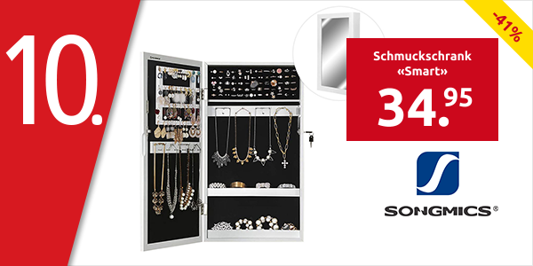 SONGMICS Schmuckschrank «Smart», B 37 x H 67 x T 10,5 cm, weiss