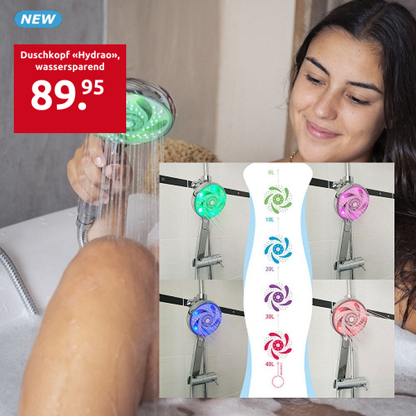 Duschkopf «Hydrao», wassersparend, ohne Batterie, mit Timer
