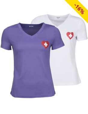 T-Shirt mit Schweizerkreuz, violett oder weiss