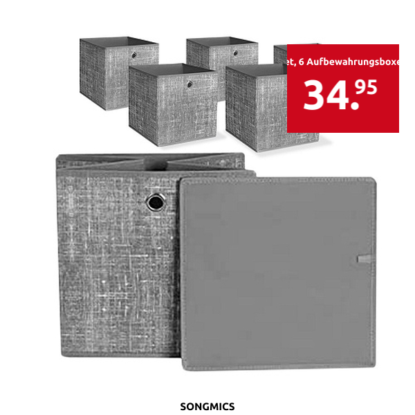 SONGMICS Set, 6 Aufbewahrungsboxen, 30 x 30 x 30 cm, grau meliert