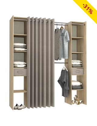 Kleiderschrank dressing «Rado» mit Vorhang, Dekor Eiche