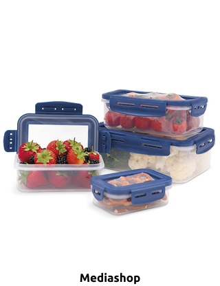 Livington Frischhaltedosen «Flex&Fresh», dehnbarer Deckel, 4er-Set, blau