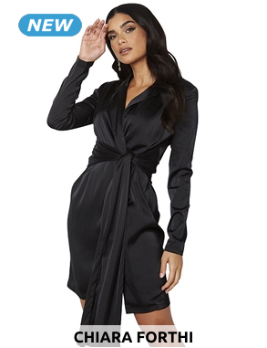 Chiara Forthi Hemdblusenkleid mit dekorativem Bindegürtel, schwarz