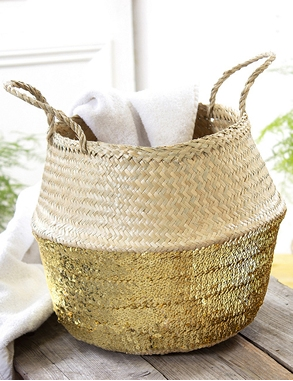 Goldener Korb mit Pailletten