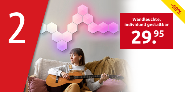 Wandleuchte «Hexalight», RGB-LEDs, individuell gestaltbar, Licht- und Musikmodi
