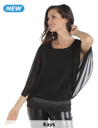 Top, transparent mit Strass, schwarz