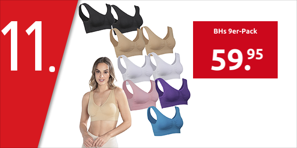 BHs 9er-Pack, 2 x schwarz, 2 x weiss, 2 x beige, 1 x hellrosa, 1 x blau, 1 x lila
