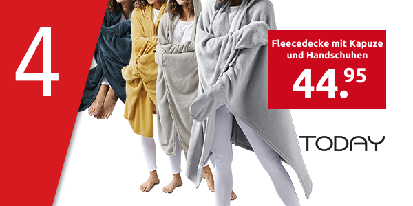 TODAY Fleecedecke mit Kapuze und Handschuhen, 165 x 115 cm