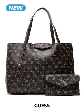 GUESS Handtasche «Eco Brenton Tote» mit Logo, braun