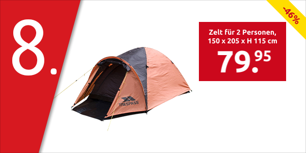 Zelt Trespass für 2 Personen, 150 x 205 x H 115 cm
