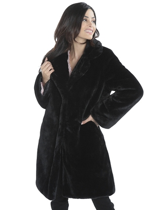 Kunstpelzmantel, schwarz