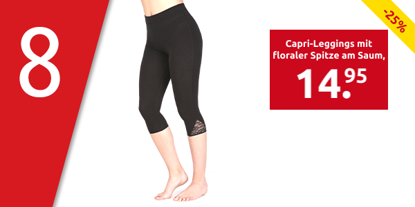 Capri-Leggings mit floraler Spitze am Saum, schwarz