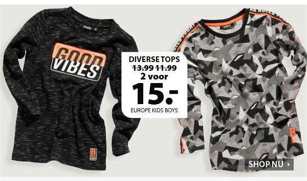 Diverse tops voor boys: 2 voor 15 euro!