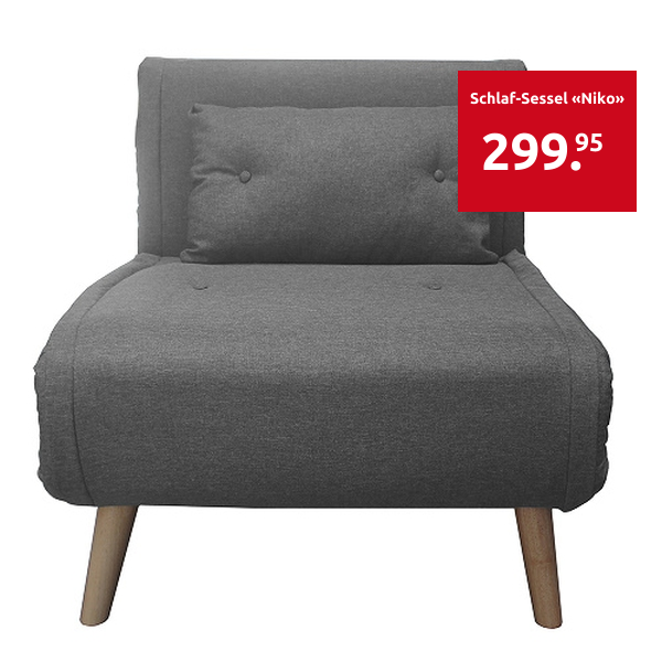 Schlaf-Sessel «Niko», L 76 x B 82 x H 84 cm, Polyesterbezug, grau