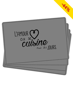 Tischsets «Love», grau, 4 Stück