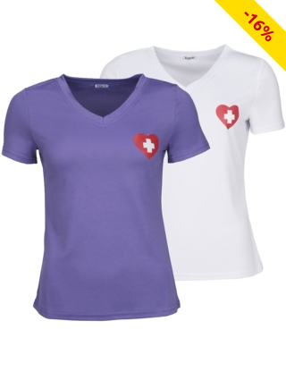 T-Shirt mit Schweizerkreuz, violett oder weiss