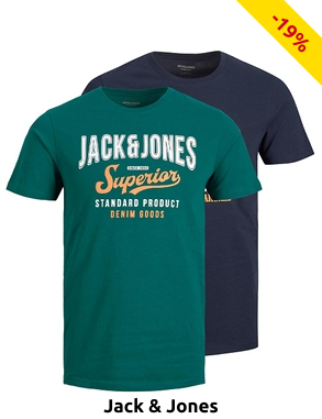 JACK&JONES T-Shirts, 2er-Pack, grün + blau