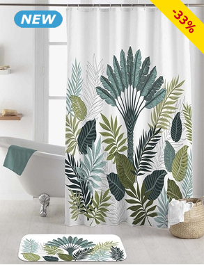 Duschvorhang «Panazio», 180 x 200 cm, weiss, mit grünem Motiv