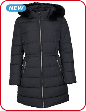 Gesteppter Mantel, schwarz