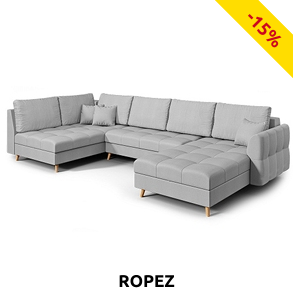 Grosse Wohnlandschaft  «Ario», auch als Gästebett mit separatem Hocker, grau