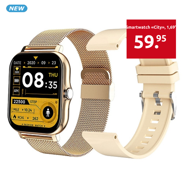 Smartwatch «City», 1,69", 2 auswechselbare Armbänder City/Schick & Sport