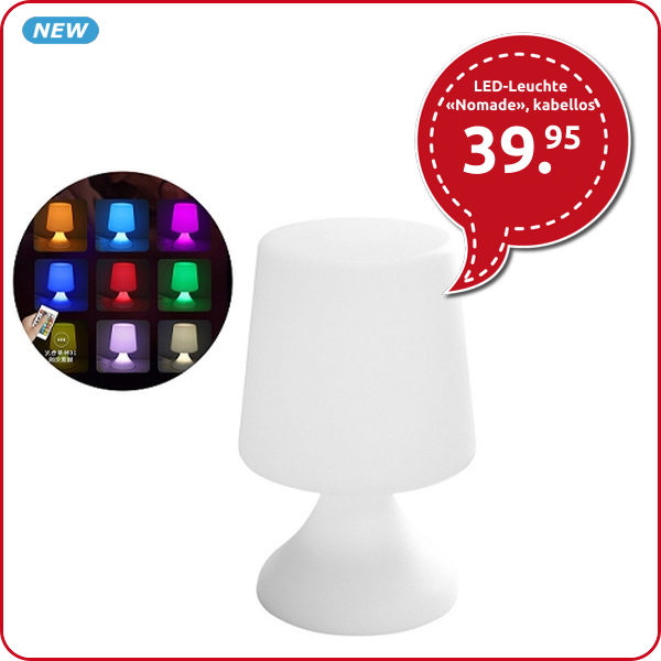LED-Leuchte «Nomade», kabellos, 16 Farben, mit Fernbedienung