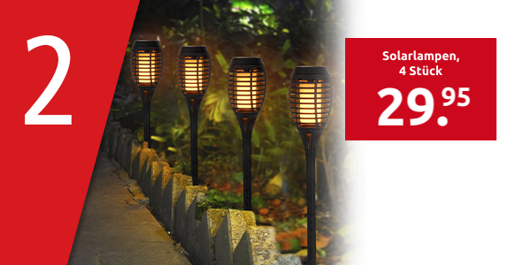 Solarlampen «Flambo», 4 Stück, mit abnehmbarem Erdspiess